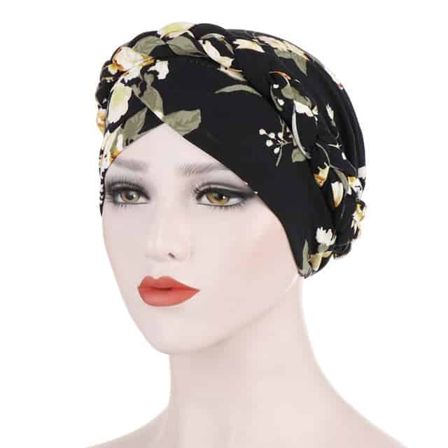 Sort Kemo-Turban Tørklæde - Blomstret