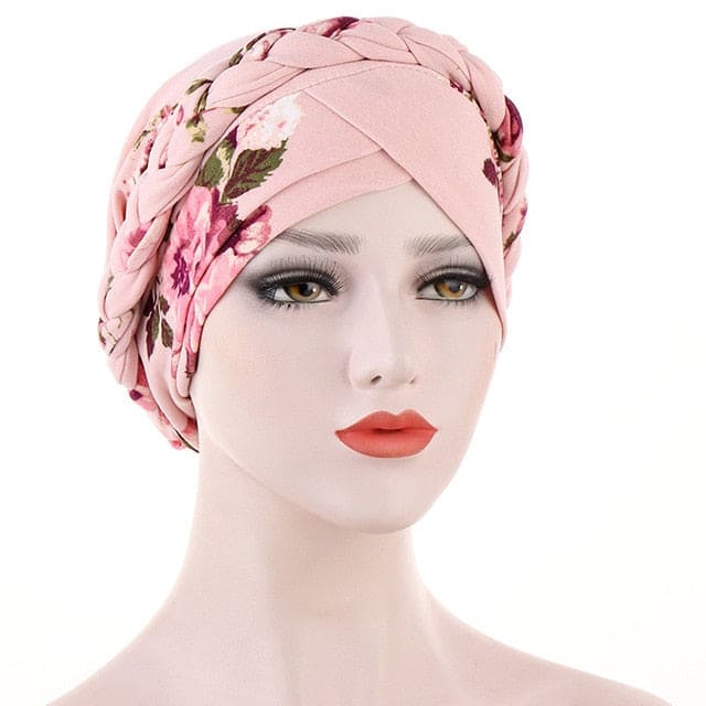 Lyserødt Kemo-Turban-Tørklæde - Blomstret